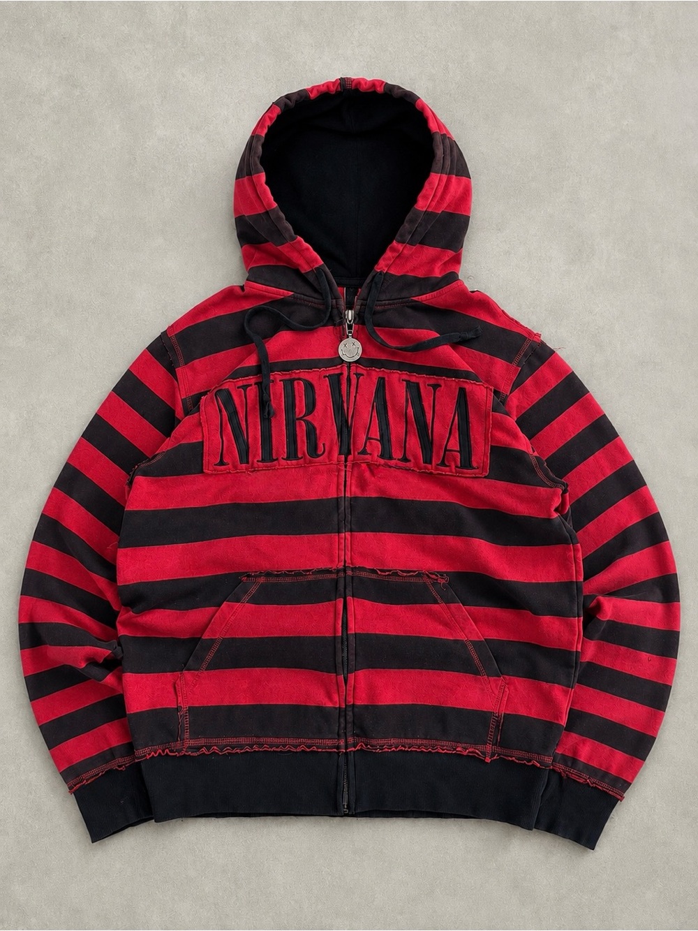 Vintage NIRVANA Red & Black Striped Zip Hoodie 2007